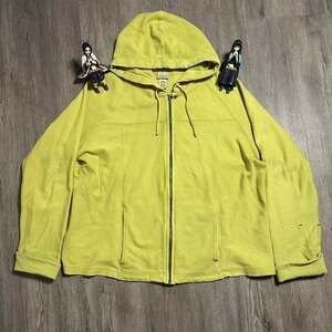 Vintage L.L.Bean Women's Full-Zip Hoodie, Neon Yellow, Distressed XL